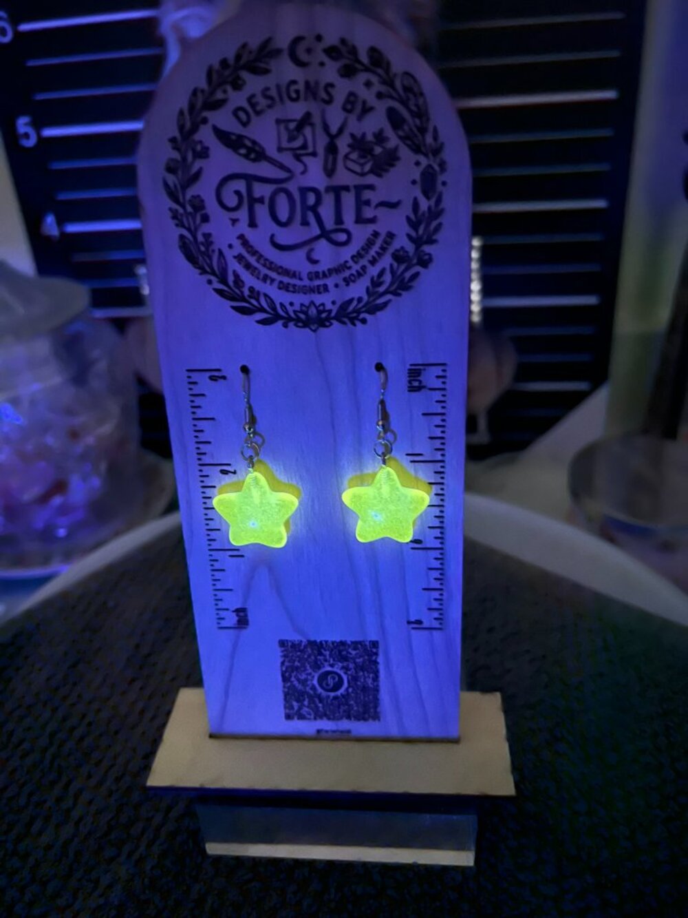 Glow in the Dark Resin Star Dangle Earrings Handmade Celestial Whimsigoth - Picture 5 of 6